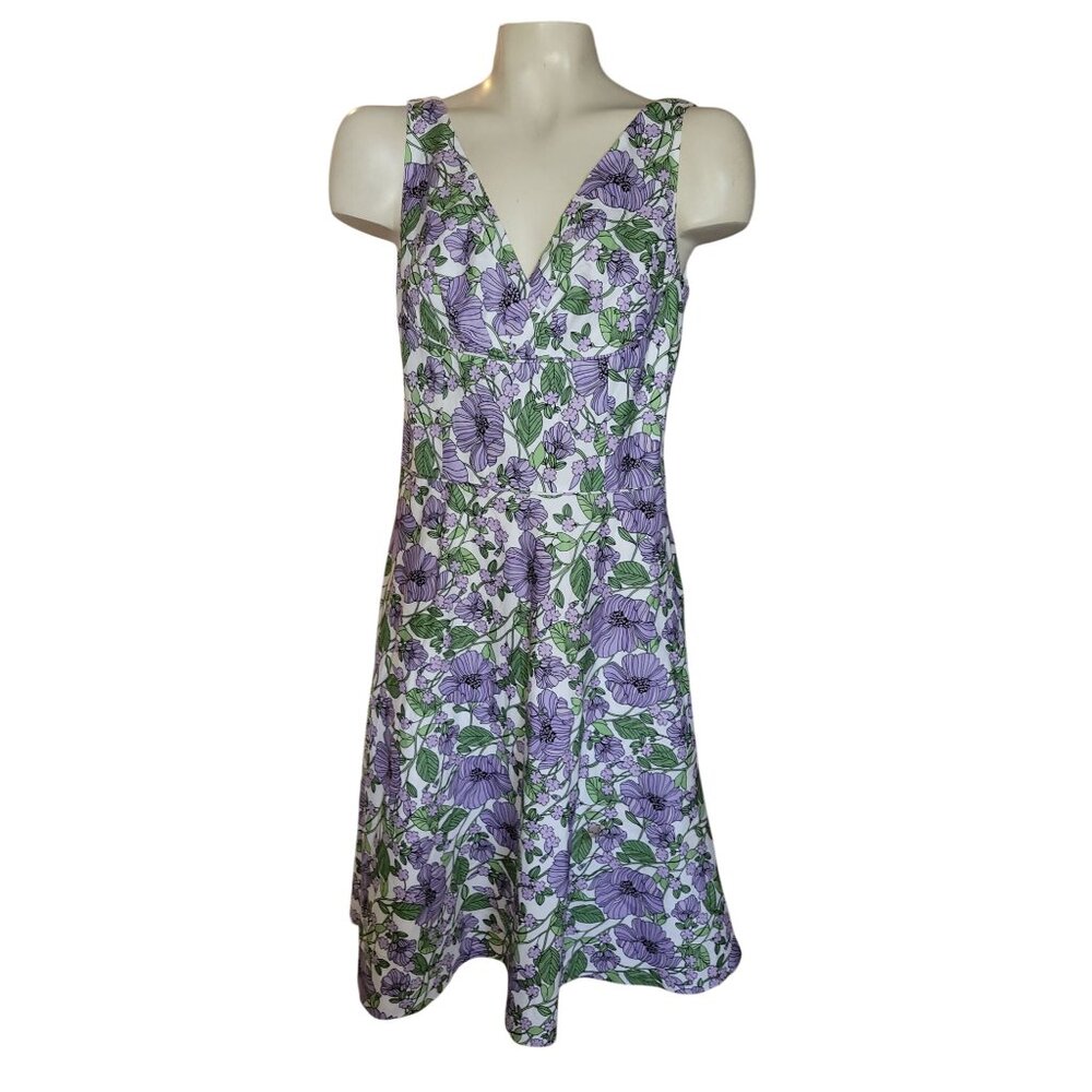 LOFT Lavender and Green Floral Midi Dress
